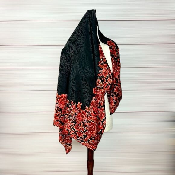 Jeannene Booher Silk Jacquard Scarf Black Red Gold Paisley Floral Hand Rolled - Picture 11 of 14